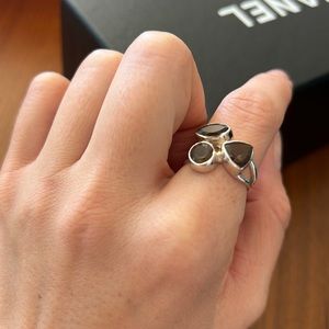 Silver ring with black quartz